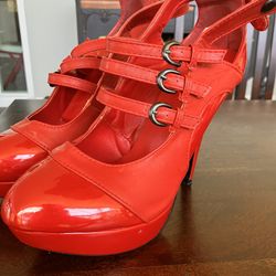 Red Leather/ Canvas Heels 