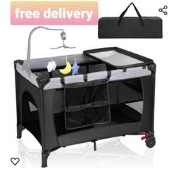 NEW pack and play foldable bassinet crib Free delivery 🚗NUEVA cuna portátil con corralito y movil  entrega gratis  moises para bebe