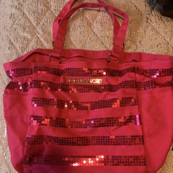 Victorias Secret Sparkly Pink Sequin Tote Bag With Outside Side Pockets 