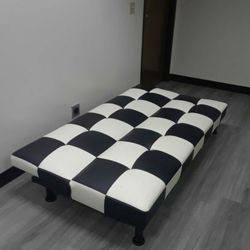 Brand New Checkered Leather Tufted Futon