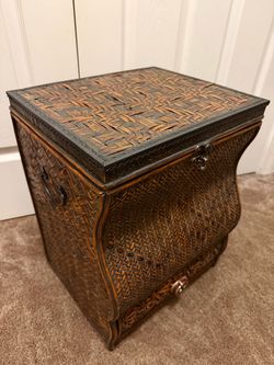 Woven Bamboo Storage Box / Accent Stool with Drawer (13.75" x 11.75" x 15.75")