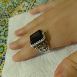 Sterling Silver 925 Black Onyx Stone Adjustable Ring 