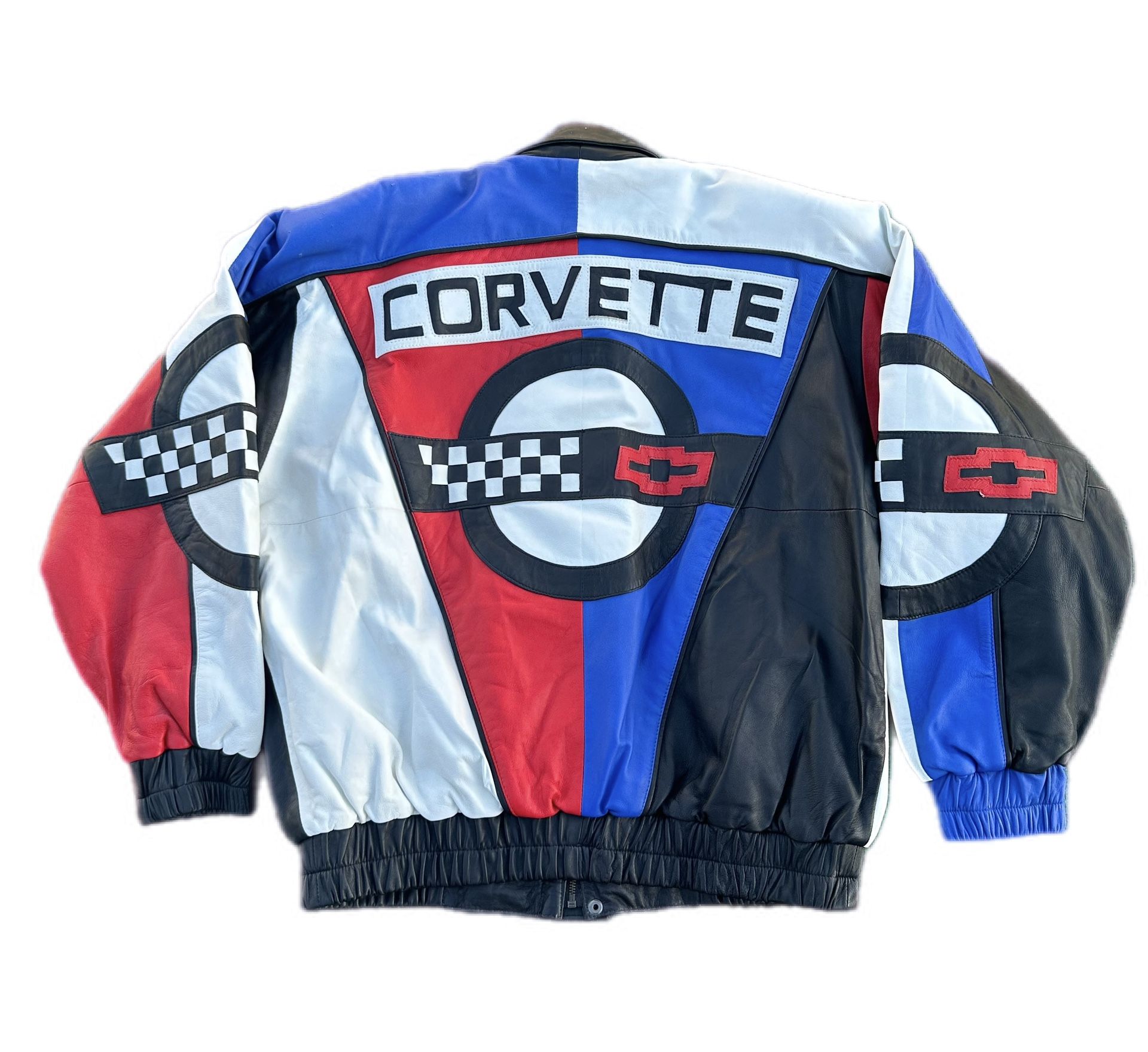 Vintage Corvette Leather Jacket Mens L Large N.L. Leather MULTICOLOR Classic