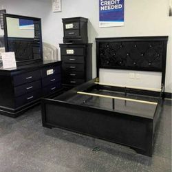 Amalia Black Panel
 Bedroom Set🍀 4-Piece Queen or King Dresser,Mirror,Nightstand📌Finance Available