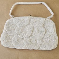 Vintage White Glass Beaded Clutch Evening Bag Purse By Richere Walborg Japan