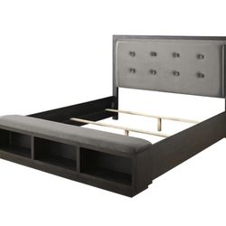 Queen Upholstered Panel & Wood Bed with Storage