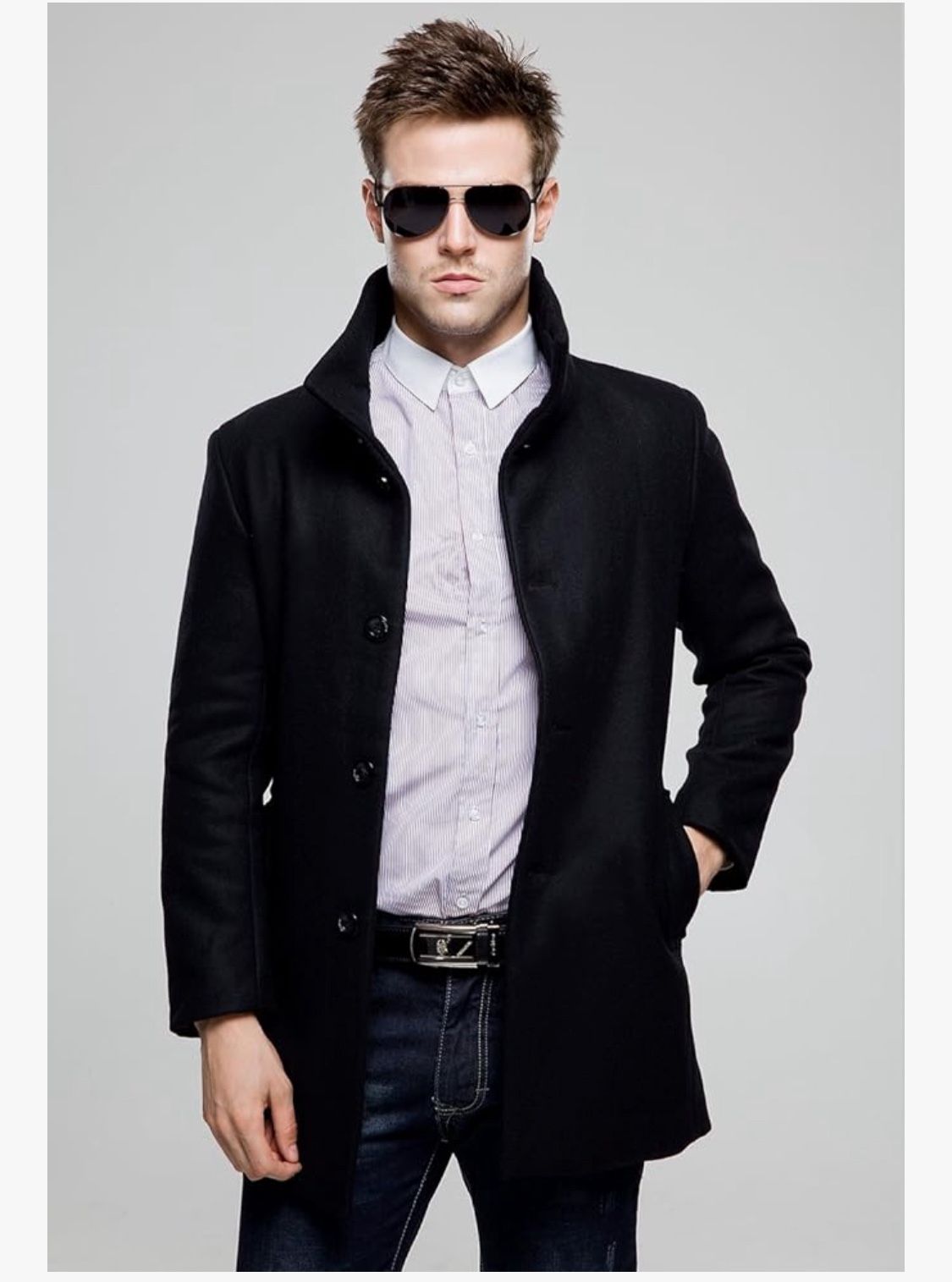 Men's Slim Fit Wool Pea Coat British Single Breasted Stylish Jacket XL NEW