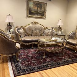 Exquisite 7-Piece Imperial Gold & Marble Living Room Set - Like New! 🔥💛