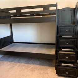 Twin Bunk Bed With Full Steps / Storage Drawers And Storage Closet Underneath the Steps 