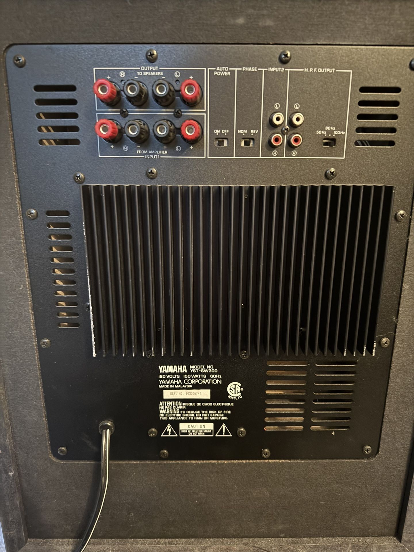 SUBWOOFER YAMAHA YST-SW300 10” 150watts