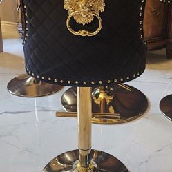 Black Velvet Bar Stool With Gold Nailhead Trim