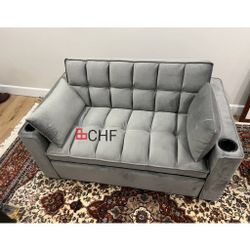 Gray velvet loveseat pull out sofa bed 