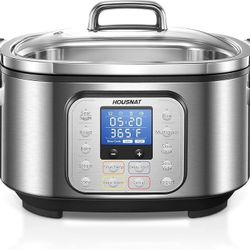 Slow Cooker, 10 in 1 Programmable Cooker, 304 Stainless Steel Rice Cookers 6QT, Yogurt Maker, Delay Start, Adjustable Temp& Digital Time for