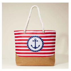 Nautical Anchor Striped Beach Tote Bag with Rope Handles Large Summer Travel