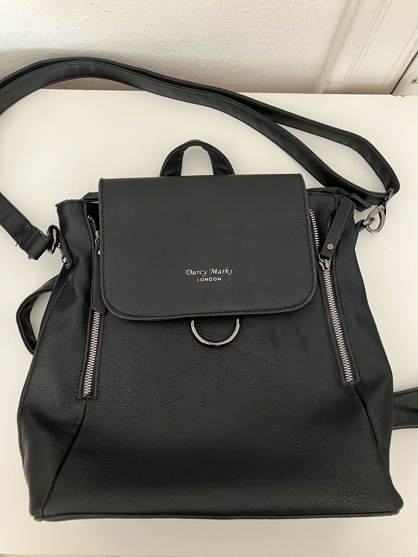 Darcy Marks London Vegan Leather Black Backpack, Shoulder Bag