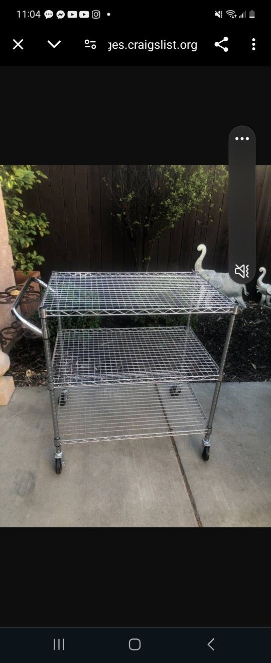 3 Tier Heavy Duty Commercial Grade Utility Cart, Wire Rolling Cart with Handle Bar, Steel Service Cart with Wheels, Utility Shelf Plant Display Shelf