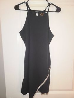 Planet Gold Black Mini Dress with Rhinestone Trim