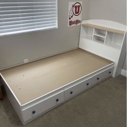 Twin Bed Frame With Book Shelf And Drawers 