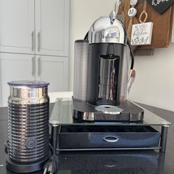 Used Nespresso Vertuo Machine + Nespresso Frother + Stand Bundle