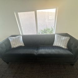 90 inch long light black velvet couch