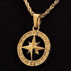 North Star Compass Pendant Chain New Gold 