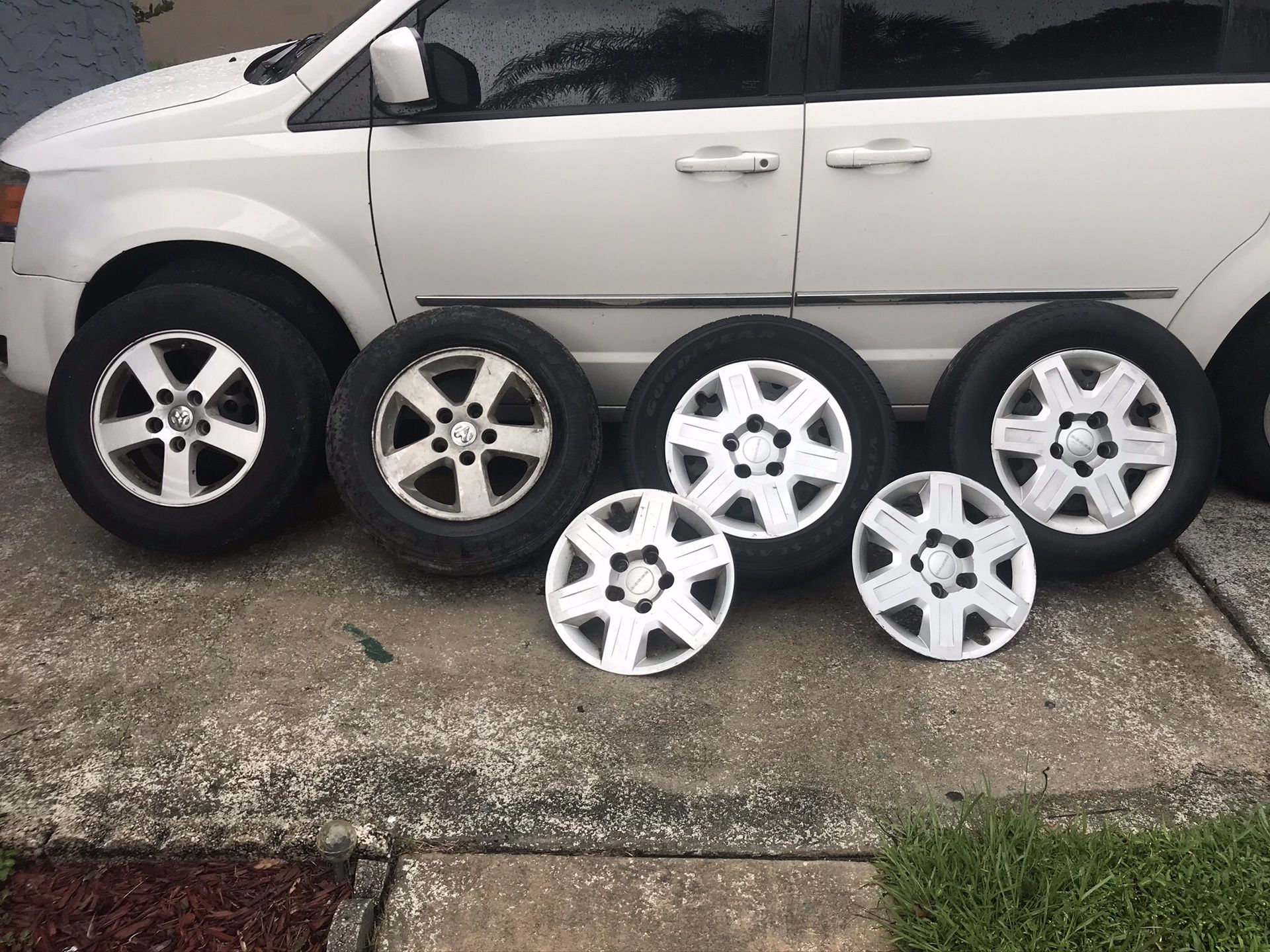 4 rims and tires , 16” , 5 lugs 5x5” or 5x127 bolt pattern size