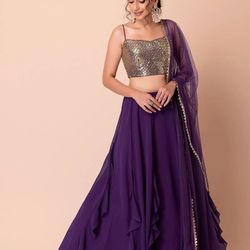  Purple Georgette Sequin Embroidered Blouse Lehenga Choli, Size Small