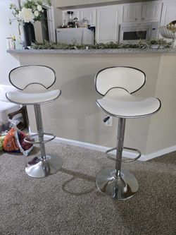 White Adjustable Bar Stools Set of 2