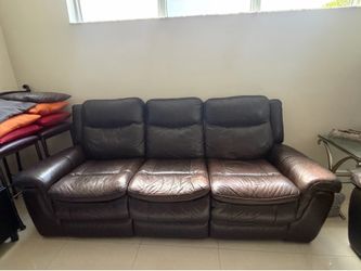 2 Matching Reclining Leather Sofas w/ USB Charging
