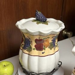 Celebrating Home Fruit Motif Ceramic Cookie Jar with Grape Knob