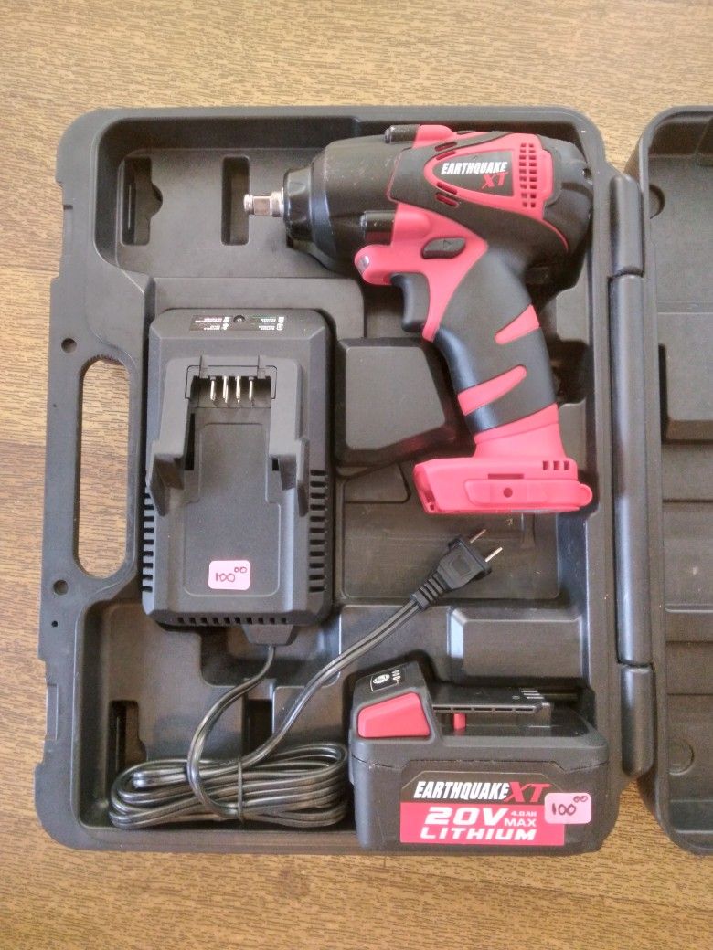 Earthquake XT Ultra-high Torque 3/8 Square Drive Impact Wrench Kit With 4.0 Amp Hour Battery Charger And Hard Shell Case