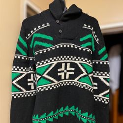 Polo Aztec Green Shawl Knit Sweater-medium