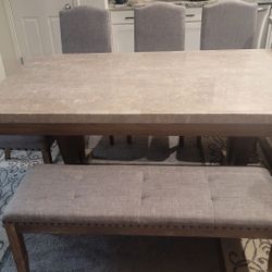 6 Person Dining Table With 4 Upholstered Chairs And A Bench