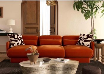 90.5" Performance Velvet Sofa rust, powder blue or cream (TAXELEA) $899  DELIVER AVAILABLE