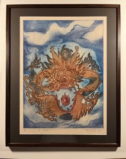 1978 "Dragon" Lithograph by Vietnamese Artist Artist's Proof Signed in Pencil