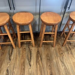 Set of 4 Sturdy Wooden Bar Stools — 24.5″ High 