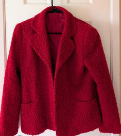 vintage Edinburgh Woollen Mill Blazer UK 12 Wool BLEND red bouclé textured jacket EWM
