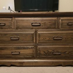 Solid Oak Vintage Quality Wood Dresser Set 