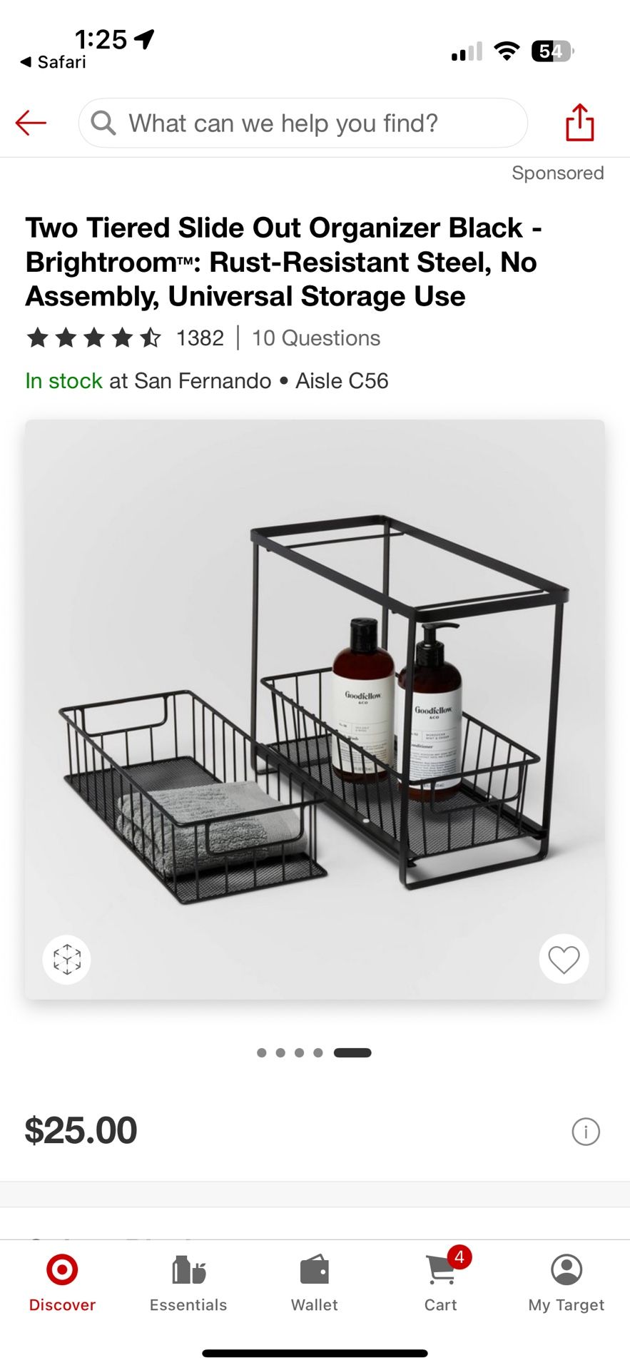 Black Metal 2 Tiered Slide Out Organizer