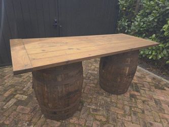 Rustic bar set table ... Vintage Jack Daniels authentic oak whiskey wine bourbon barrel pub table ...