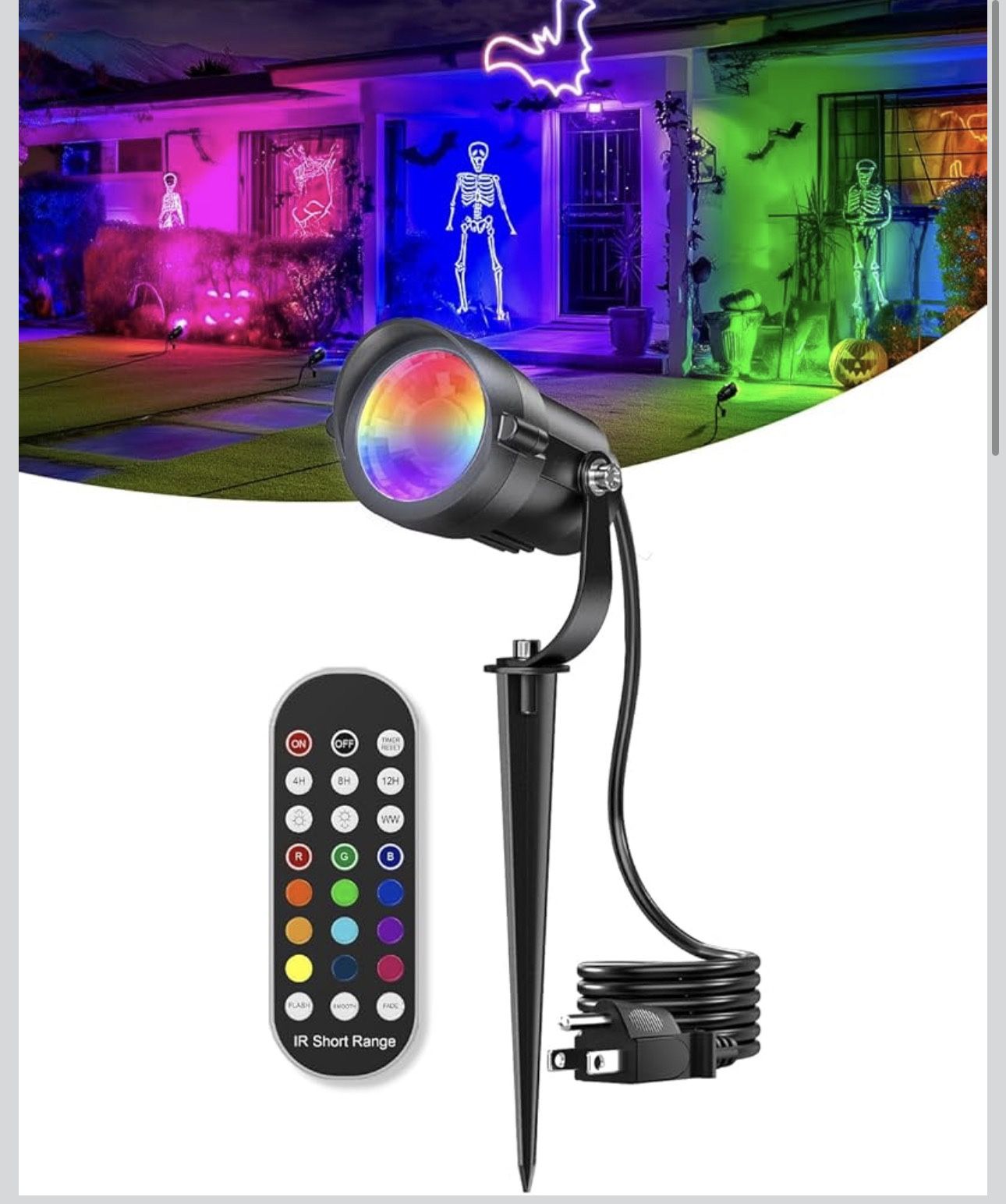 HIBOITEC 12W Halloween Spotlight Outdoor with Remote Plug Timer Color Changing 120V Landscape Lighting Waterproof Dimmable LED Spot Light for Yard Chr
