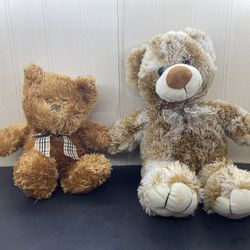 Two Plush Teddy Bears Brown 9" & 14"