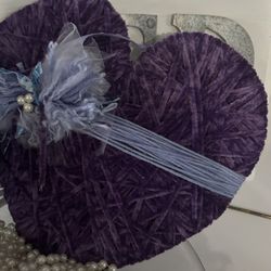 Beautiful Purple Yarn Heart With Messy Bow