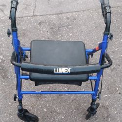 Lumex adjustable seated 4 wheel Walker, with hand brakes, $29