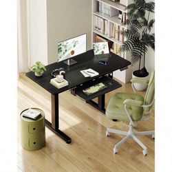 Electric Standing Desk with Keyboard Tray, 40 Inch Height Adjustable Small Table, Sit Stand Table, Writing Computer Desk for Home, Office, 