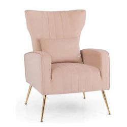 $175 for 2 New Velvet Accent Chair with Lumbar Pillow Tufted Wingback Arm Chair w/Golden Metal Leg