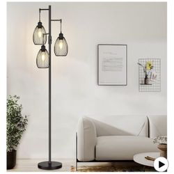 NEW Dimmable Floor Lamp, 3 x 800LM LED Edison Bulbs Included, Farmhouse Industrial Floor Lamp Standing Tree Lamp with Elegant Teardrop Cage Tall Lamps