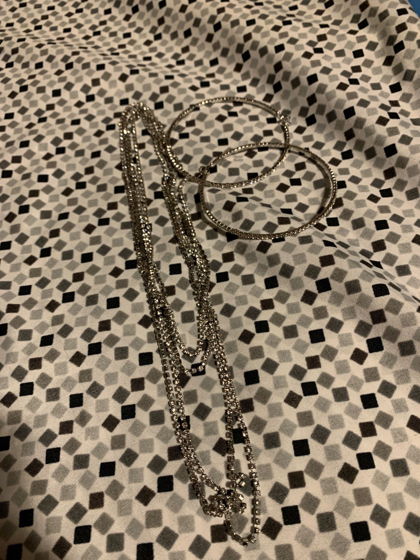 Long necklace bracelet with hoop earrings