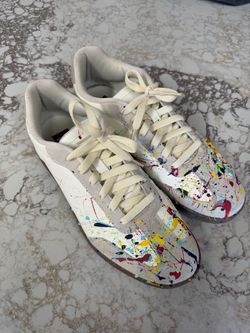 Custom Quiksilver White Low-Top Sneakers with Paint Splatter