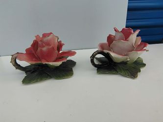 Vintage Capodimonte Porcelain Rose Figurines - Set of 2